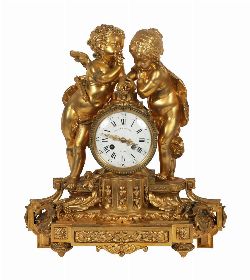 19TH-CENTURY FRENCH GILT-BRONZE FIGURAL MANTEL CLOCK
