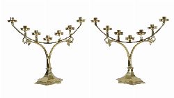 PAIR OF LARGE BRASS MULTI-BRANCH CANDELABRA
