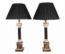 PAIR OF MARBLE CORINTHIAN COLUMN TABLE LAMPS
