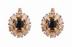 PAIR OF 18CT GOLD, DIAMOND AND SAPPHIRE EARRINGS
