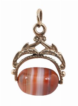 BANDED AGATE AND GOLD SWIVEL FOB