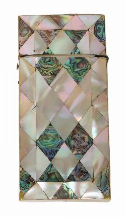MOTHER-OF-PEARL AND ABALONE-INLAID CIGAR CASE
