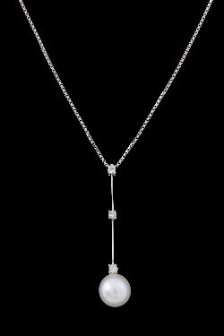 18CT WHITE GOLD PEARL AND DIAMOND NECKLACE