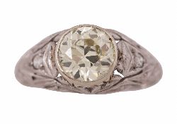 PLATINUM FANCY YELLOW DIAMOND SOLITAIRE RING