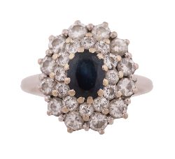 18CT GOLD, DIAMOND AND SAPPHIRE RING