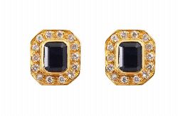 PAIR OF SAPPHIRE AND DIAMOND EARRINGS