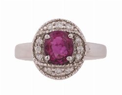 RUBY-RED SAPPHIRE AND DIAMOND CLUSTER RING
