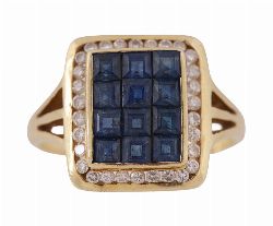 14CT GOLD SAPPHIRE AND DIAMOND CLUSTER RING