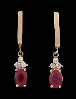 PAIR OF 14CT GOLD RUBY AND DIAMOND DROP EARRINGS
