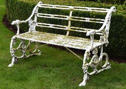 COALBROOKDALE-STYLE OAK-BRANCH PATTERN CAST-IRON GARDEN SEAT
