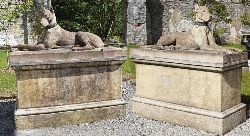 PAIR OF MONUMENTAL STONE KINSALE HOUNDS