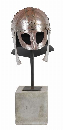 FRENCH STYLE STEEL MILITARY HELMET ON STAND