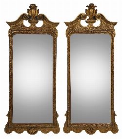 PAIR OF GEORGE III STYLE CARVED GILTWOOD PIER MIRRORS