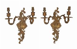 PAIR OF LOUIS XV STYLE GILT BRONZE TWIN BRANCH WALL LIGHTS