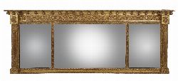 REGENCY-PERIOD CARVED GILTWOOD TRIPLE-PLATE OVERMANTEL MIRROR