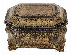 19TH CENTURY CHINESE EXPORT GILT-LACQUER TEA CADDY