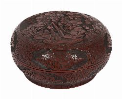 19TH-CENTURY CHINESE CARVED CINNABAR LACQUER BOX AND COVER
