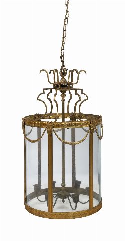 A LARGE FRENCH EMPIRE BRASS HALL LANTERN