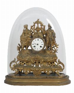 19TH-CENTURY FRENCH GILT-METAL FIGURAL MANTEL CLOCK