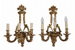 19TH-CENTURY FRENCH GILT-BRONZE THREE-BRANCH WALL LIGHT