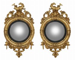 RARE PAIR OF IRISH CONVEX MIRRORS