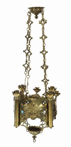 GOTHIC REVIVAL BRASS HANGING SANCTUARY LAMP