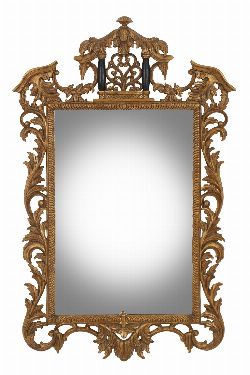 CHINESE CHIPPENDALE STYLE CARVED GILTWOOD WALL MIRROR