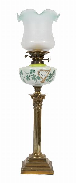 LATE 19TH-CENTURY BRASS CORINTHIAN COLUMN OIL LAMP