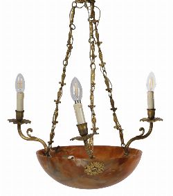 ART NOUVEAU ALABASTER AND GILT-METAL CHANDELIER