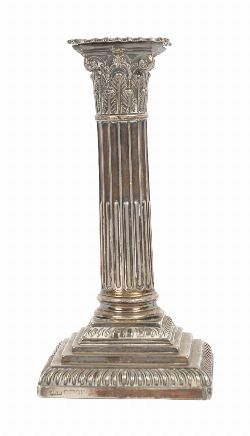 EDWARDIAN CORINTHIAN PILLARED SILVER CANDLE STICK