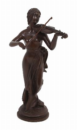 LARGE BRONZE SCULPTURE OF A LADY PLAYING THE VIOLIN