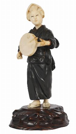 JAPANESE IVORY AND BRONZE FIGURE