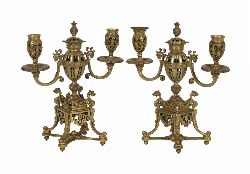 PAIR OF 19TH-CENTURY FRENCH GILT-BRONZE THREE-LIGHT CANDELABRA


