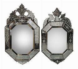 TWO 19TH-CENTURY VENETIAN ETCHED GLASS WALL MIRRORS