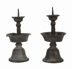 PAIR OF EARLY MINIATURE PEWTER CANDLESTICKS
