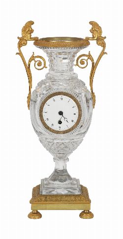 FRENCH EMPIRE-PERIOD CUT-CRYSTAL AND GILT-BRONZE MANTEL CLOCK
