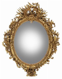LARGE 19TH-CENTURY ROCOCO REVIVAL CARVED GILTWOOD WALL MIRROR