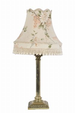 EDWARDIAN CORINTHIAN COLUMN BRASS TABLE LAMP AND SHADE