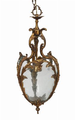 19TH-CENTURY FRENCH GILT-BRONZE AND GLASS HALL LANTERN