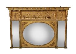 19TH-CENTURY MONUMENTAL GILTWOOD OVERMANTEL MIRROR, “THE HERO’S RETURN”