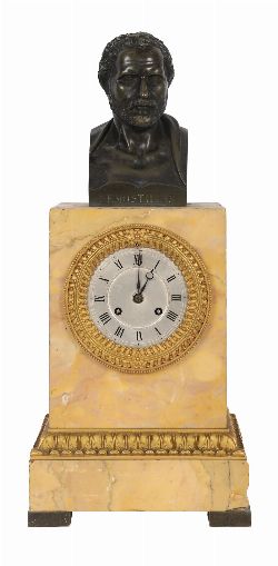 FRENCH EMPIRE ORMOLU AND MARBLE MANTEL CLOCK