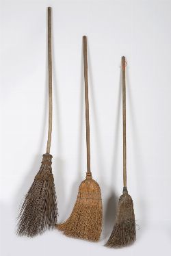 COLLECTION OF THREE KITCHEN TWIG BROOMS