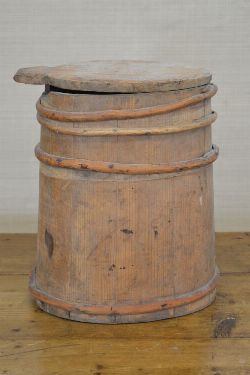 19TH-CENTURY OVAL PINE STAVE FLOUR BIN