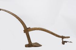 19TH-CENTURY WOODEN DRILL PLOUGH AND CHAINS