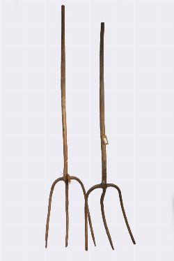 TWO HAND-CARVED WOODEN FORKS