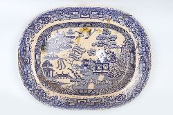 ANTIQUE WILLOW PATTERN PLATTER