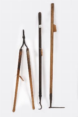 TWO ANTIQUE PICKS AND ANOTHER IMPLEMENT