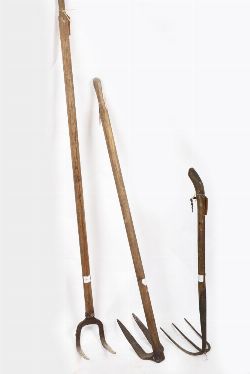 3 ANTIQUE PITCHFORKS