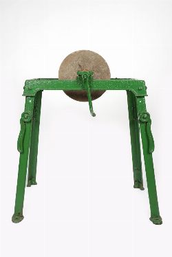 ANTIQUE STONE SHARPENING WHEEL ON METAL STAND