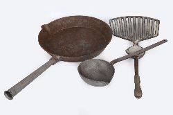 ENAMEL & METAL GRIDDLE, PAN AND MELTING POT